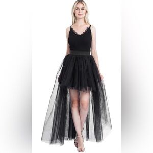 Women's High Low Mesh Net Lace Overlay Maxi Skirt